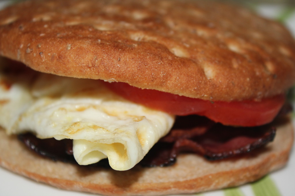 Egg White Omelet Sandwich with Turkey Bacon and Tomato