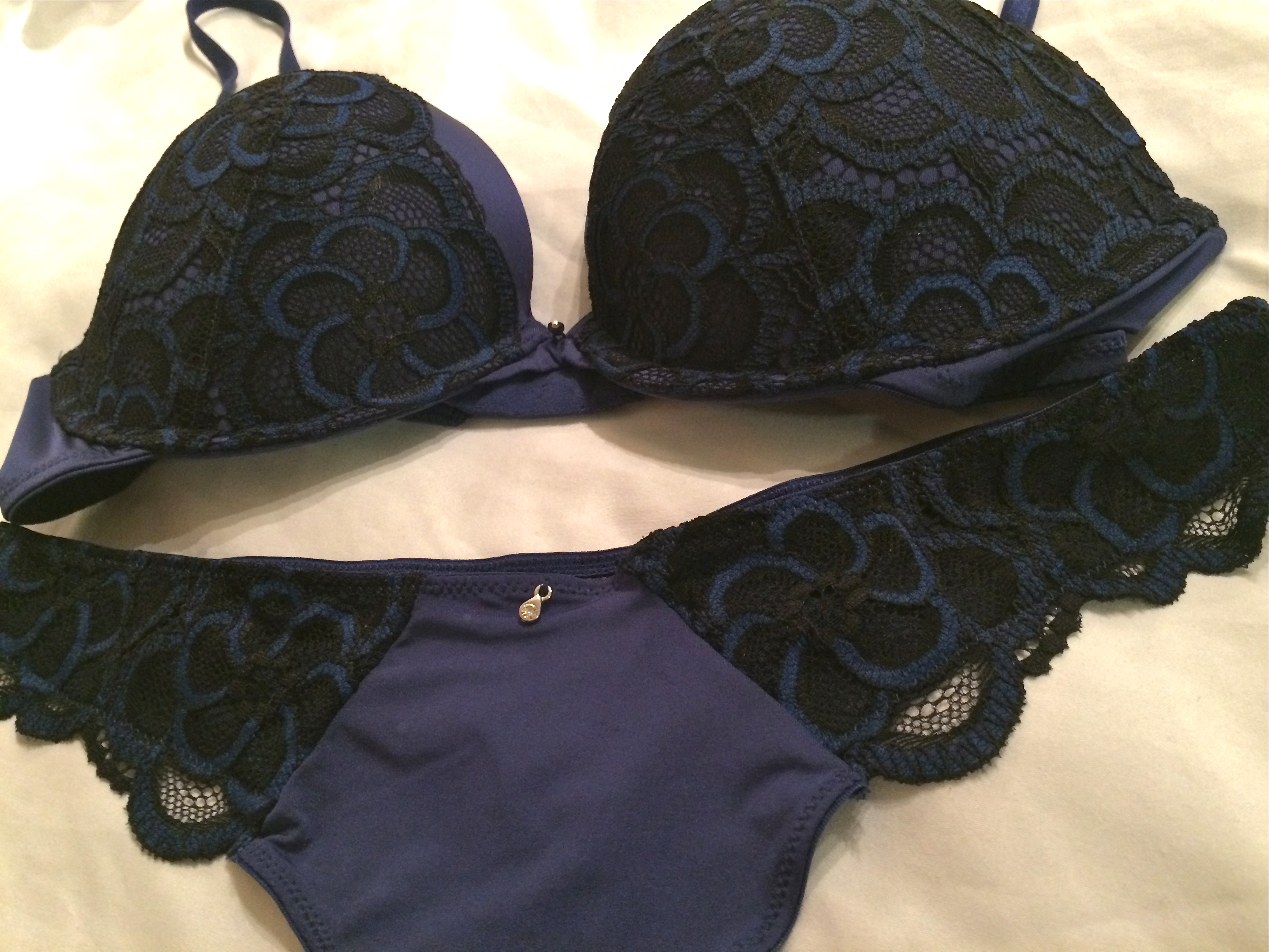 dark blue black lace bra & panty set sexy lingerie