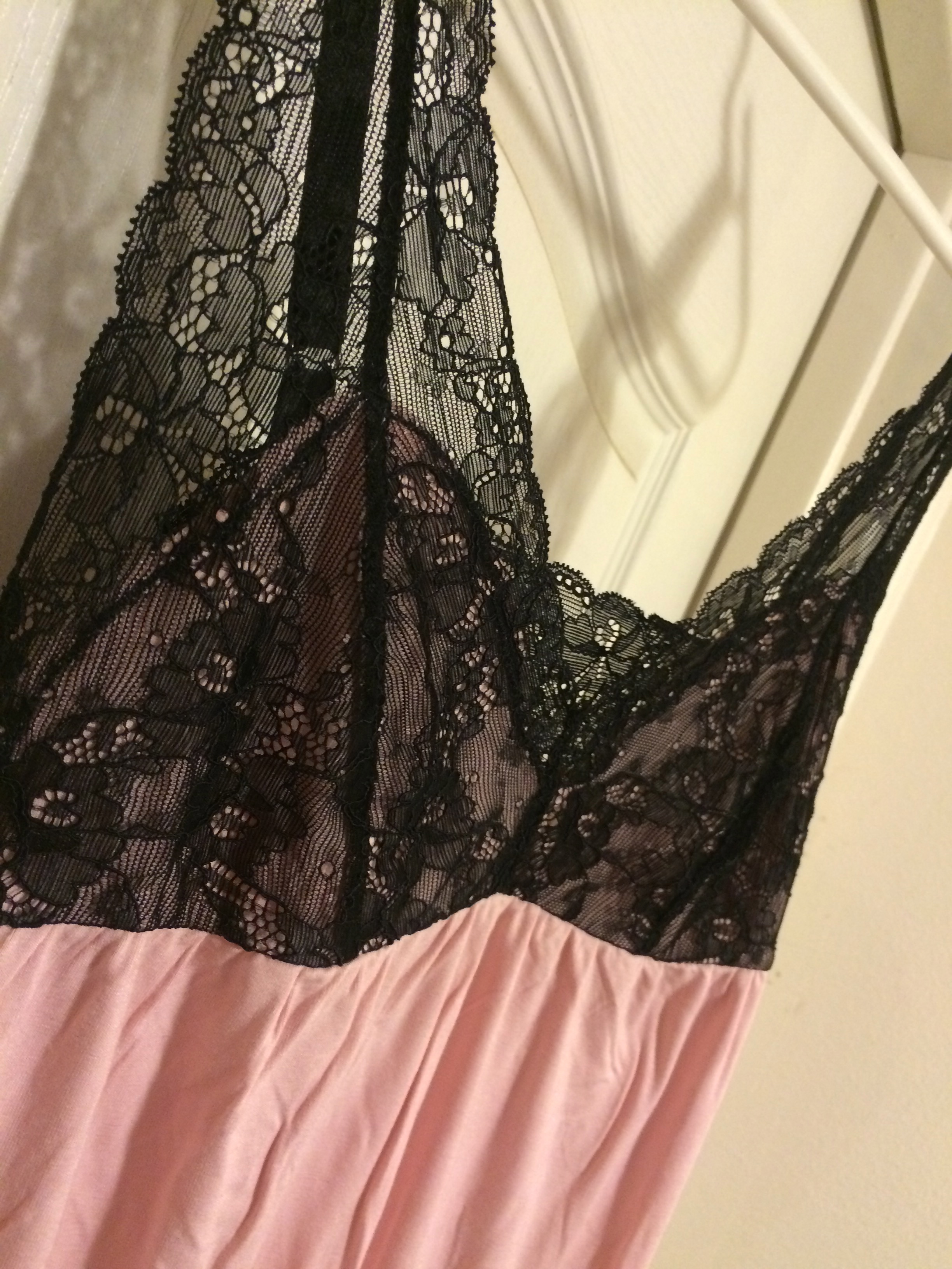 narivona pink sleep nightgown black lace sexy