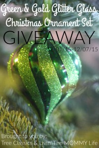 green & gold glitter glass christmas ornament set giveaway
