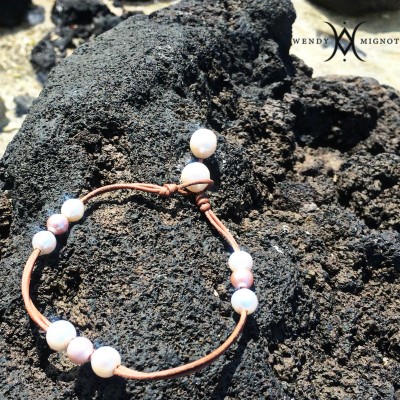 Beautiful Freshwater Pearl & Leather Anklet from Wendy Mignot