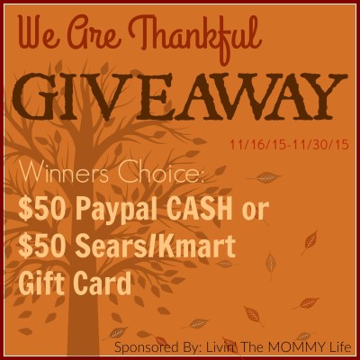 We Are Thankful – $50 Paypal Cash or $50 Sears/Kmart Gift Card Giveaway